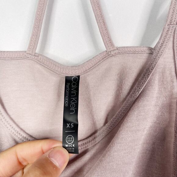 Calvin Klein Performance XSmall Epic Knit Strappy Tank Top Even Sand Cream Mauve - Picture 8 of 10